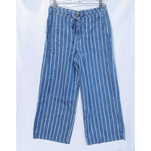 American Eagle Chambray Stripe Wide Leg Pants‎ Womens 4 Crop Denim